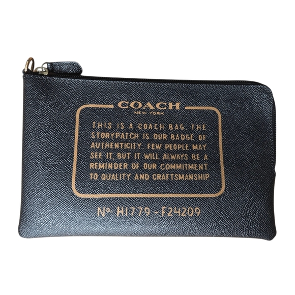 Coach Black Brown Pebbled Leather Storypatch Wristlet Wallet Clutch Travel Bag - Picture 1 of 4